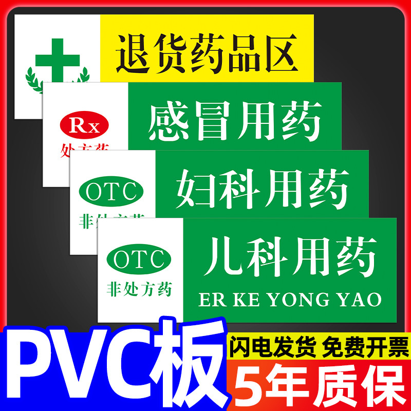 药店药品分类标识牌全套贴纸医院诊所药房区域标签贴纸儿科感冒用药保健食品销售专柜指示贴OTC标示标牌定制-图0