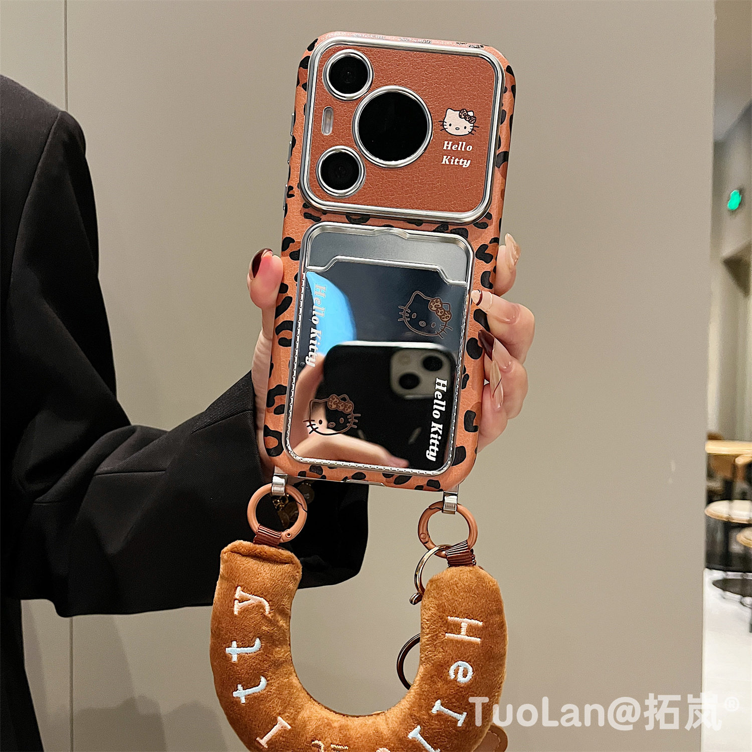 拓岚 适用华为pura70pro+斜跨手机壳秋冬棕色豹纹Pura80pro新款镜面卡包C腕带皮质挂绳吊坠mate80/70/60pro女,淘宝优惠券,粉丝福利购,淘宝优惠卷