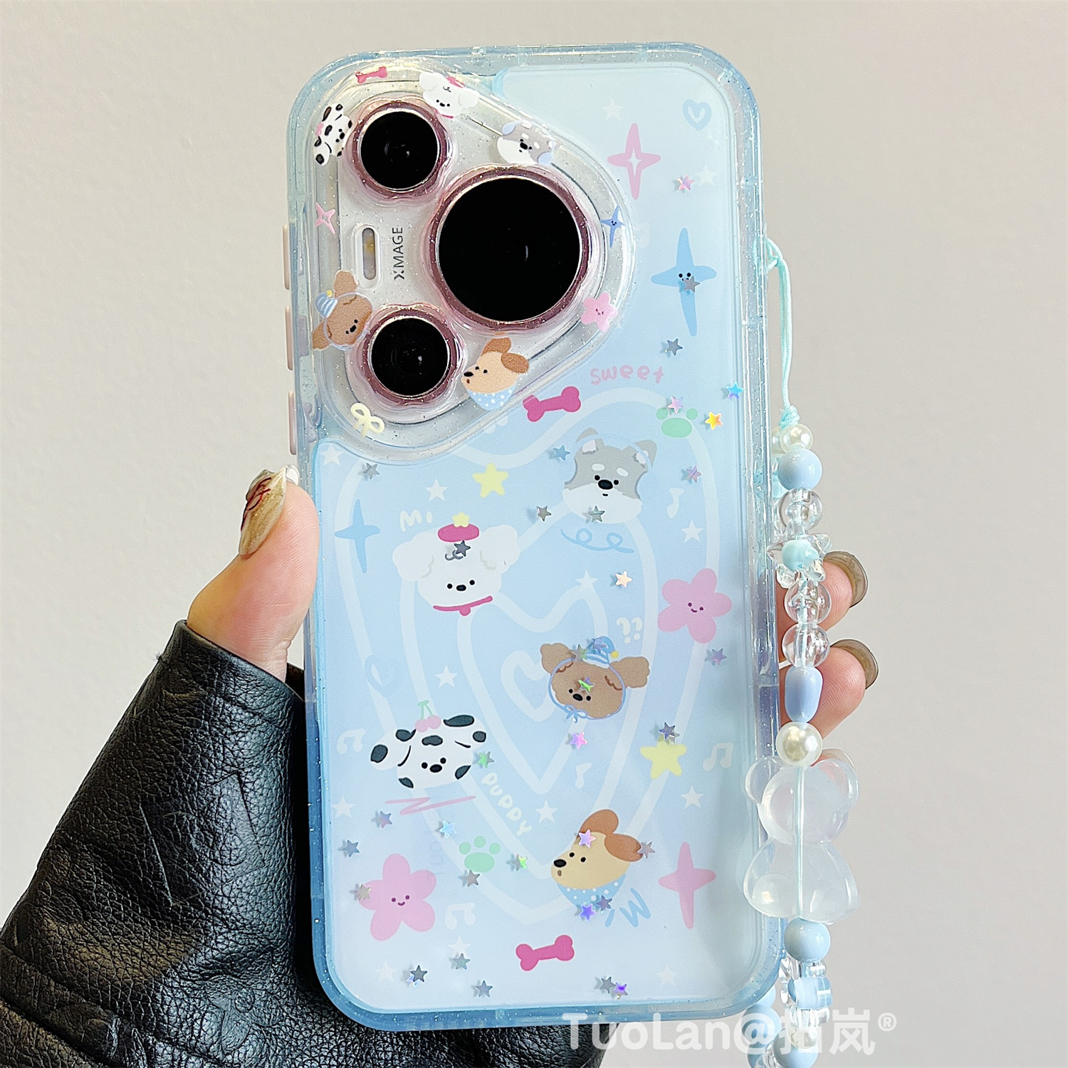 拓岚 适用华为pura70pro+手机壳韩系ins蓝色爱心卡通可爱狗狗头像mate60pro闪粉滴胶新款mate70pro挂绳防摔女 - 图1