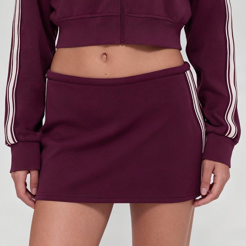 Tennis girl 运动风酒红色拉链外套女短款条纹装饰网球服运动套装,淘宝优惠券,粉丝福利购,淘宝优惠卷