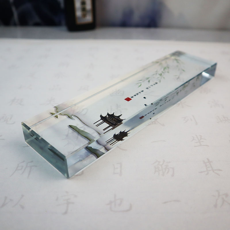 中国风水晶透明玻璃镇尺定制做书法画画摆件书镇文房办公用品镇纸 - 图1