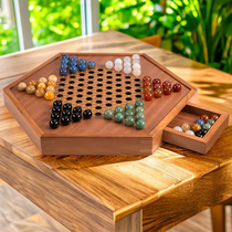 Checkers children puzzle upscale wooden jumping board ceramic ball Manau Pearl parent-child big old glass jumping pawn