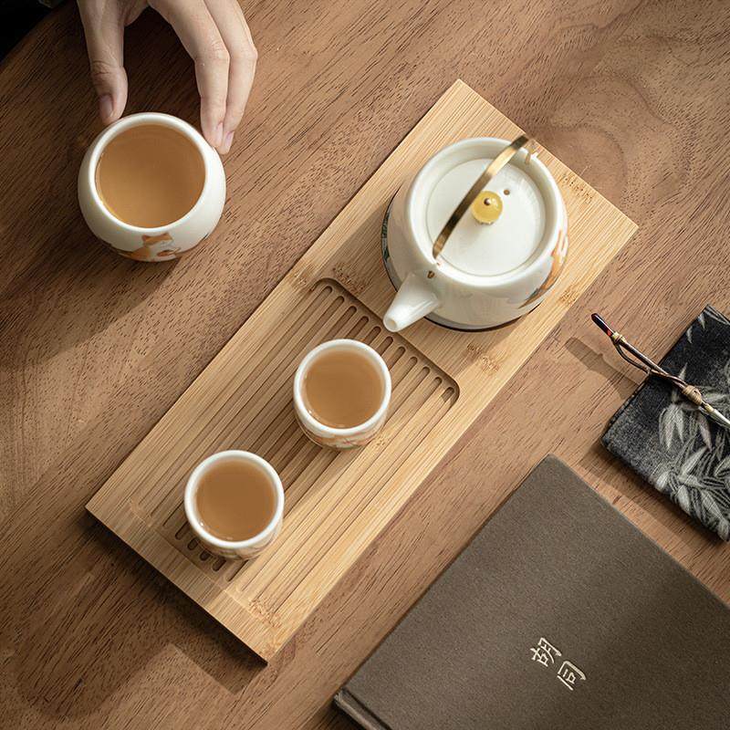 羊脂玉瓷功夫茶具提梁壶可爱橘猫茶壶茶杯一壶两杯三杯干泡小套组,淘宝优惠券,粉丝福利购,淘宝优惠卷