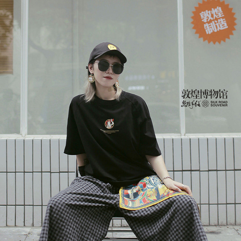 敦煌博物馆文创短袖伎乐天系列男女T恤宽松情侣创意2023夏季新款