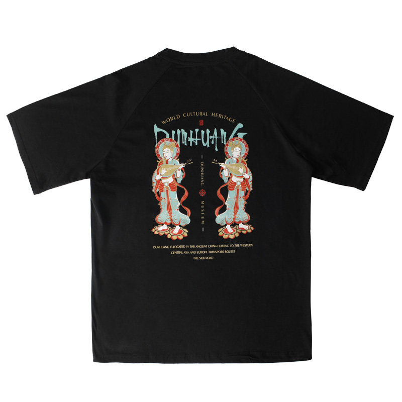 敦煌博物馆文创短袖伎乐天系列男女T恤宽松情侣创意2023夏季新款