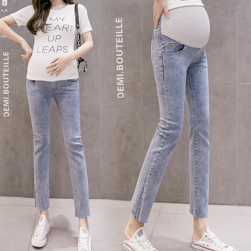 胎教孕妇外穿潮妈直筒裤牛仔裤子 金砖郎孕妇直筒裤