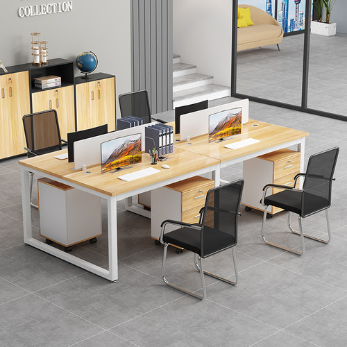 职员办公桌子简约现代员工位办公室桌椅组合4/6六四人位屏风卡座 - 图0