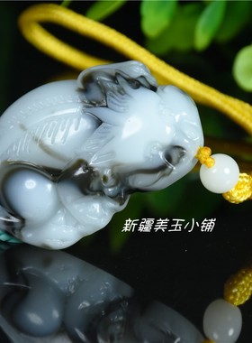 吊坠飘花貔貅把件招财天然和田玉
