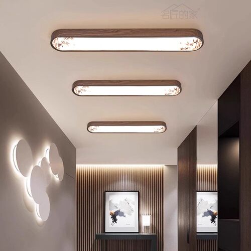 宋代美学护眼LED长条胡桃木纹过道阳台餐厅过道玄关中山吸顶灯具 - 图1