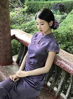 超仙紫色头花头饰发饰2025新款发夹中式氛围感绝美一字发卡侧边夹
