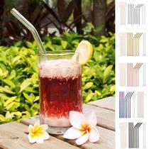 1 Set Colorful Reusable Metal Straws Set with Cleaner Access