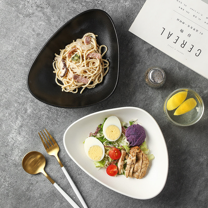 三角碗陶瓷碗水果沙拉碗盘家用餐具不规则日式深盘菜盘甜品盘子,淘宝优惠券,粉丝福利购,淘宝优惠卷