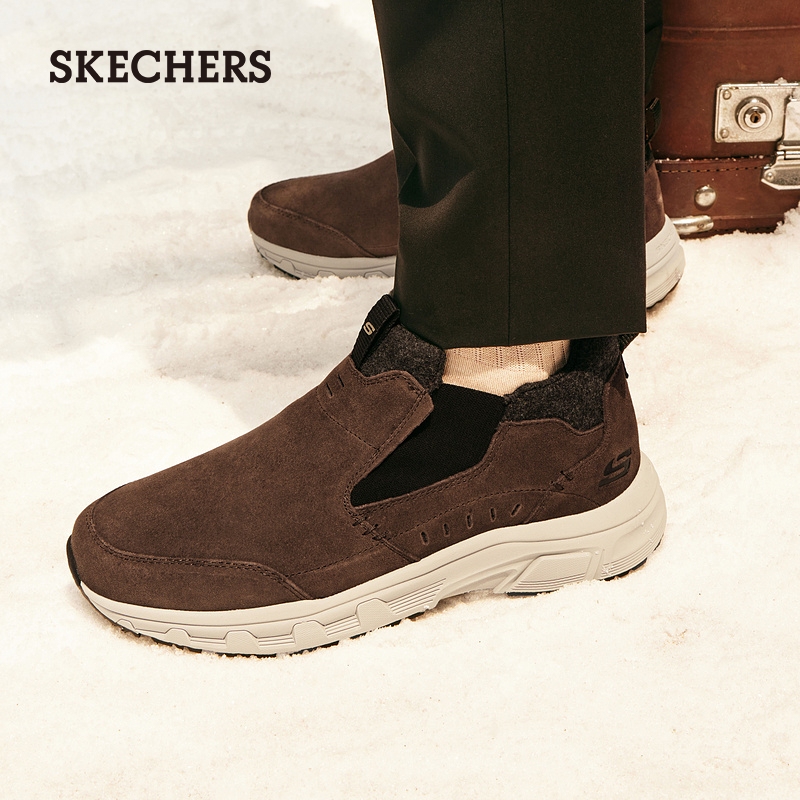 skechers斯凯奇男鞋2024春季新款防风休闲鞋一脚蹬皮鞋保暖运动鞋