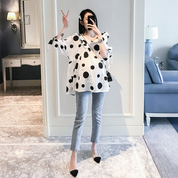 Plus size maternity wear Internet celebrity spring and autumn trendy mom doll chiffon shirt top short-sleeved two-piece summer dress 200 ປອນ