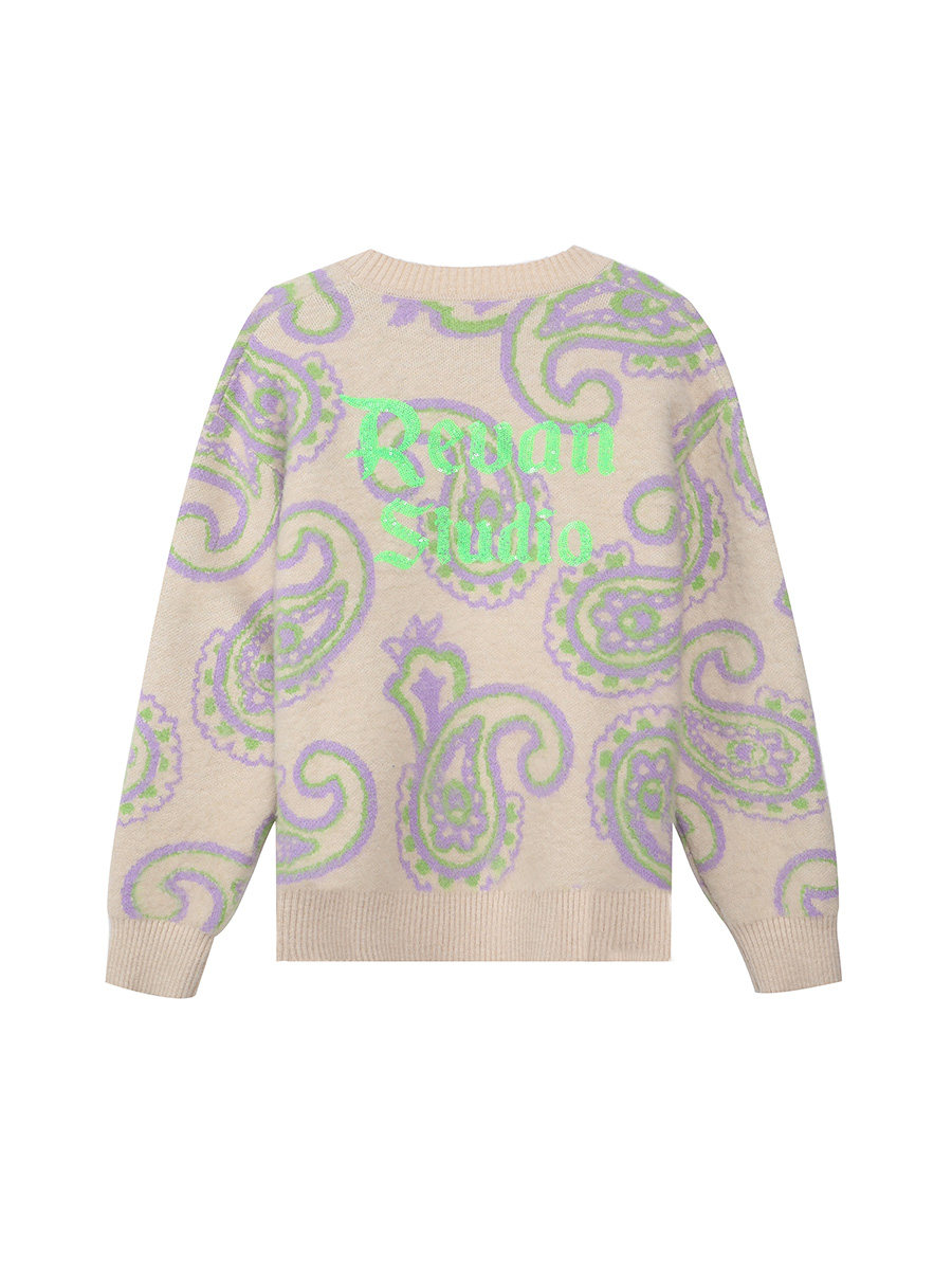 REVAN芮范春秋长袖撞色毛衣针织开衫