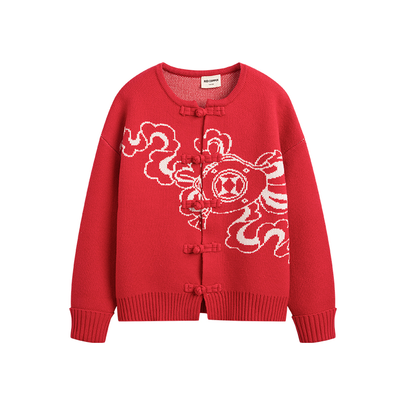 redcopper童装男女童2024新款冬装儿童毛衣拜年洋气新年服针织衫