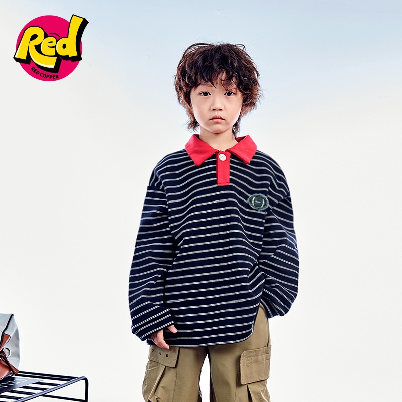 redcopper童装男女童2024秋冬新款上衣儿童美式polo衫加绒长袖T恤