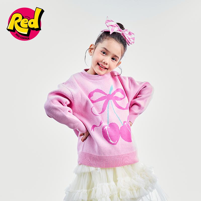 redcopper童装2024新款秋冬季洋气儿童上衣女童套头蝴蝶结毛衣潮