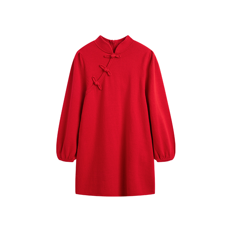 redcopper童装女童2024新款秋冬拜年红色毛衣裙新年服针织连衣裙