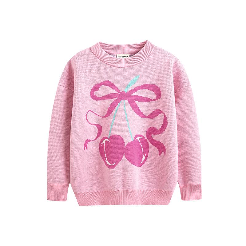 redcopper童装2024新款秋冬季洋气儿童上衣女童套头蝴蝶结毛衣潮