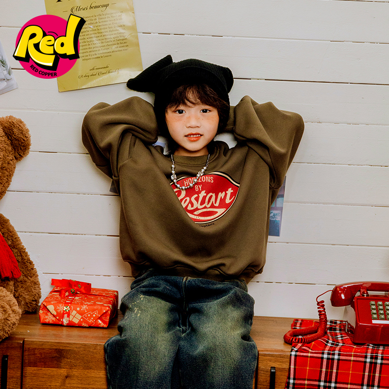 redcopper童装男女童2024新款秋冬洋气上衣儿童美式字母印花卫衣