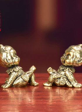 黄铜复古猴子摆件家居茶桌