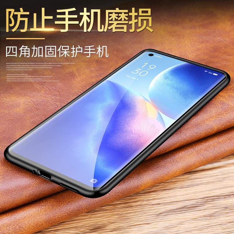 真牛皮opporeno5k手机壳防摔PEGM10保护硅胶套OPPO RENO5K外壳Reno五K全包防爆新品超薄磨砂荔枝皮纹男生女款 - 图2