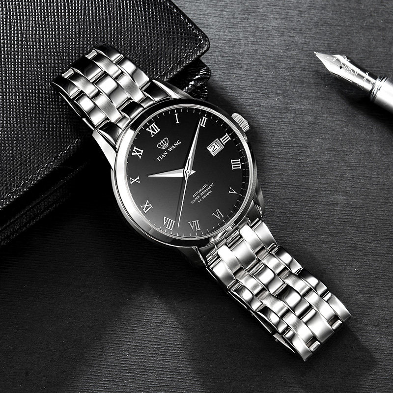 官方正品钢带自动防水商务天王表 天王深圳国产腕表