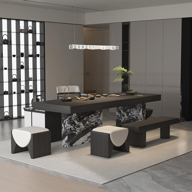 高端轻奢岩板茶台新中式大理石茶桌椅组合酒店会所家用高级感家具,淘宝优惠券,粉丝福利购,淘宝优惠卷