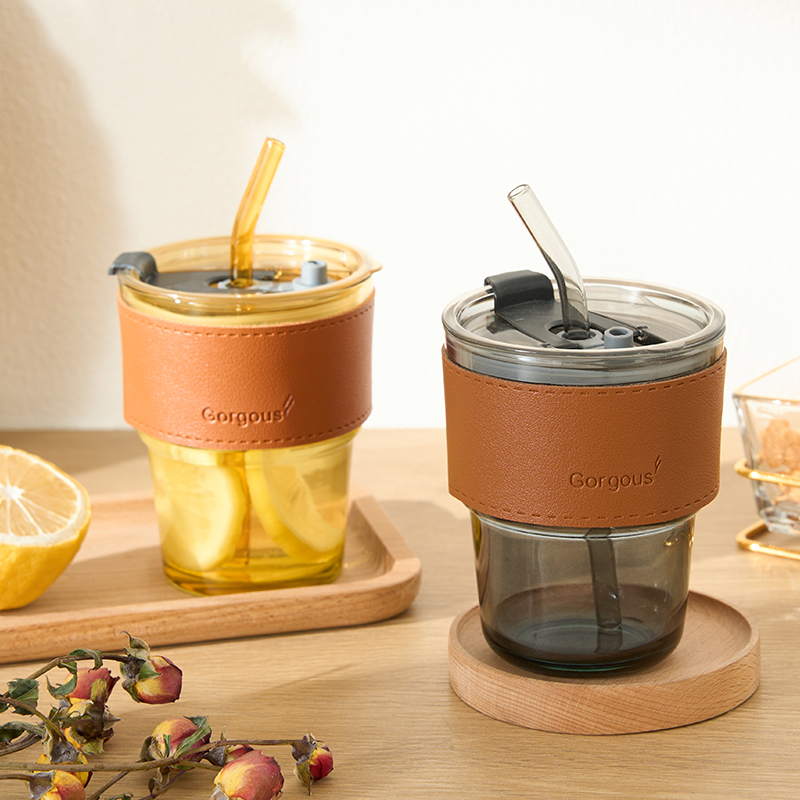 竹节杯带吸管玻璃杯咖啡杯女高颜值杯子家用喝水吸管杯水杯果汁杯 - 图0