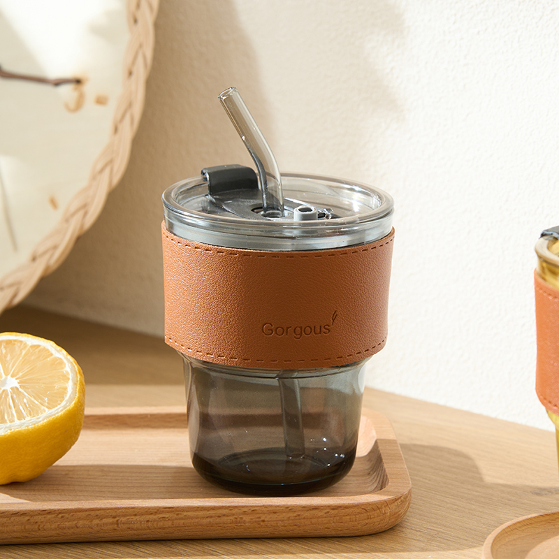 竹节杯带吸管玻璃杯咖啡杯女高颜值杯子家用喝水吸管杯水杯果汁杯 - 图3