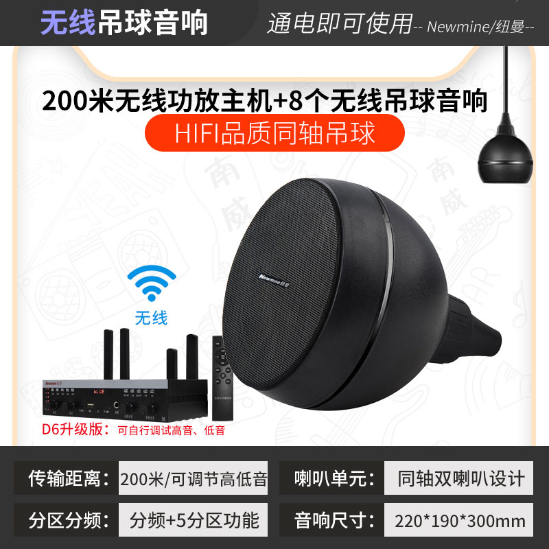 纽曼D25无线明装吊球音响超市店铺吊顶套装商场餐厅背景壁挂喇叭