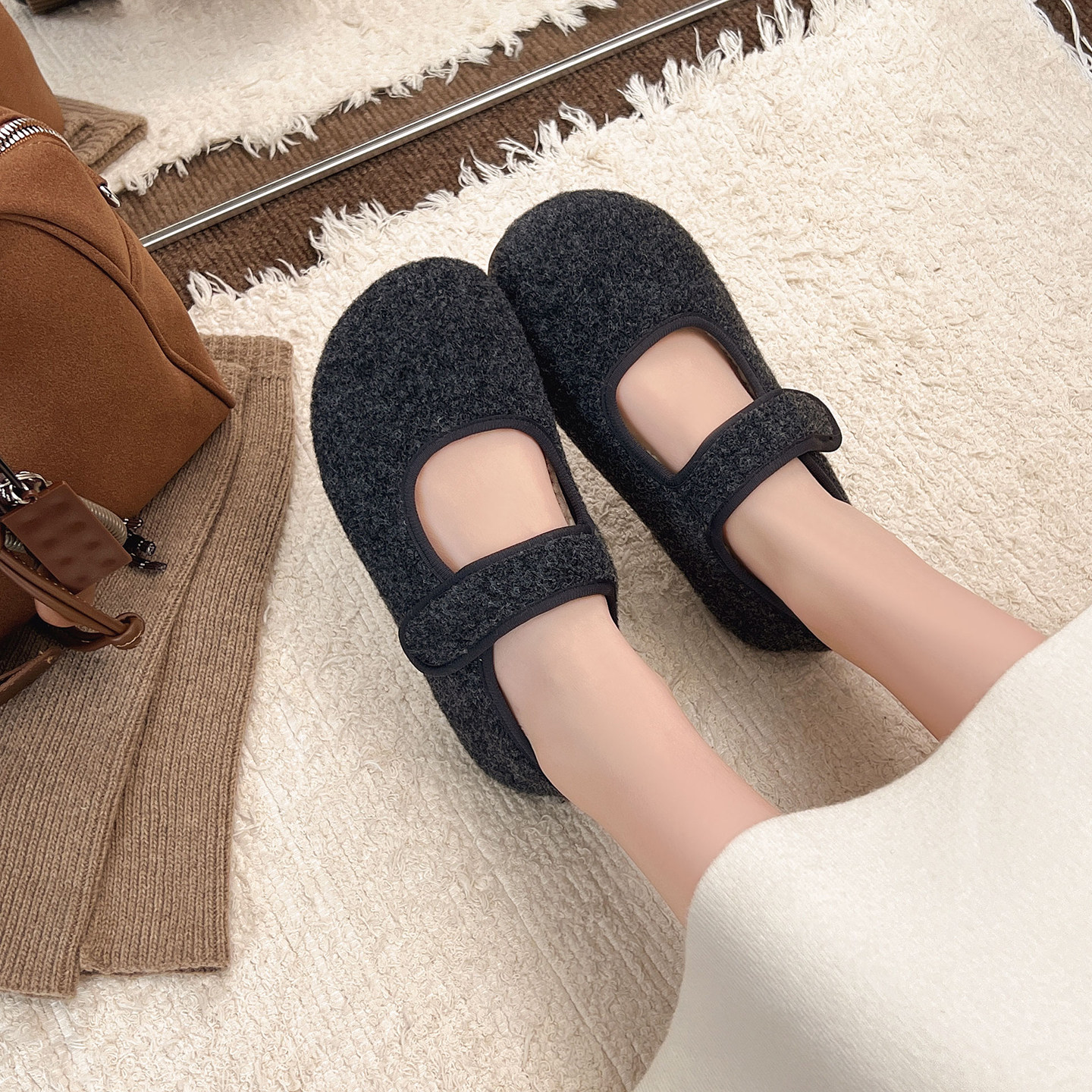 仙女风玛丽珍勃肯鞋女秋冬新款外穿加绒保暖棉鞋懒人魔术贴豆豆鞋,淘宝优惠券,粉丝福利购,淘宝优惠卷