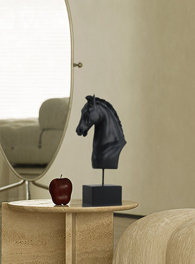 轻奢高档雕塑墨黑骏马艺术客厅