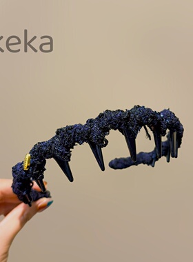 藏蓝闪丝粗纱缠绕锯齿齿梳发箍复古小众防滑头箍手工碎发整理头饰