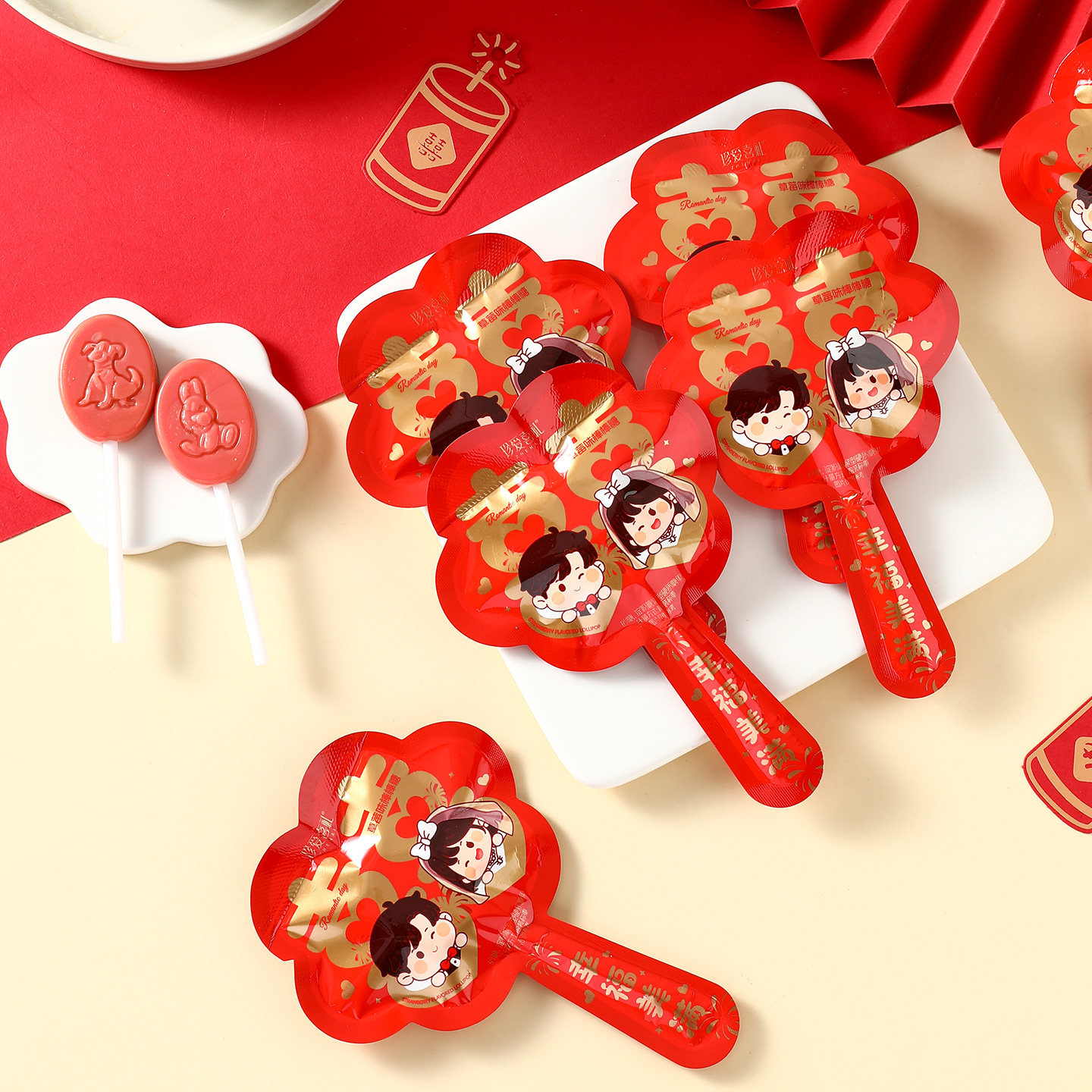 高颜值草莓味棒棒糖伴手礼结婚喜糖散装批发小零食婚庆糖果网红 - 图1