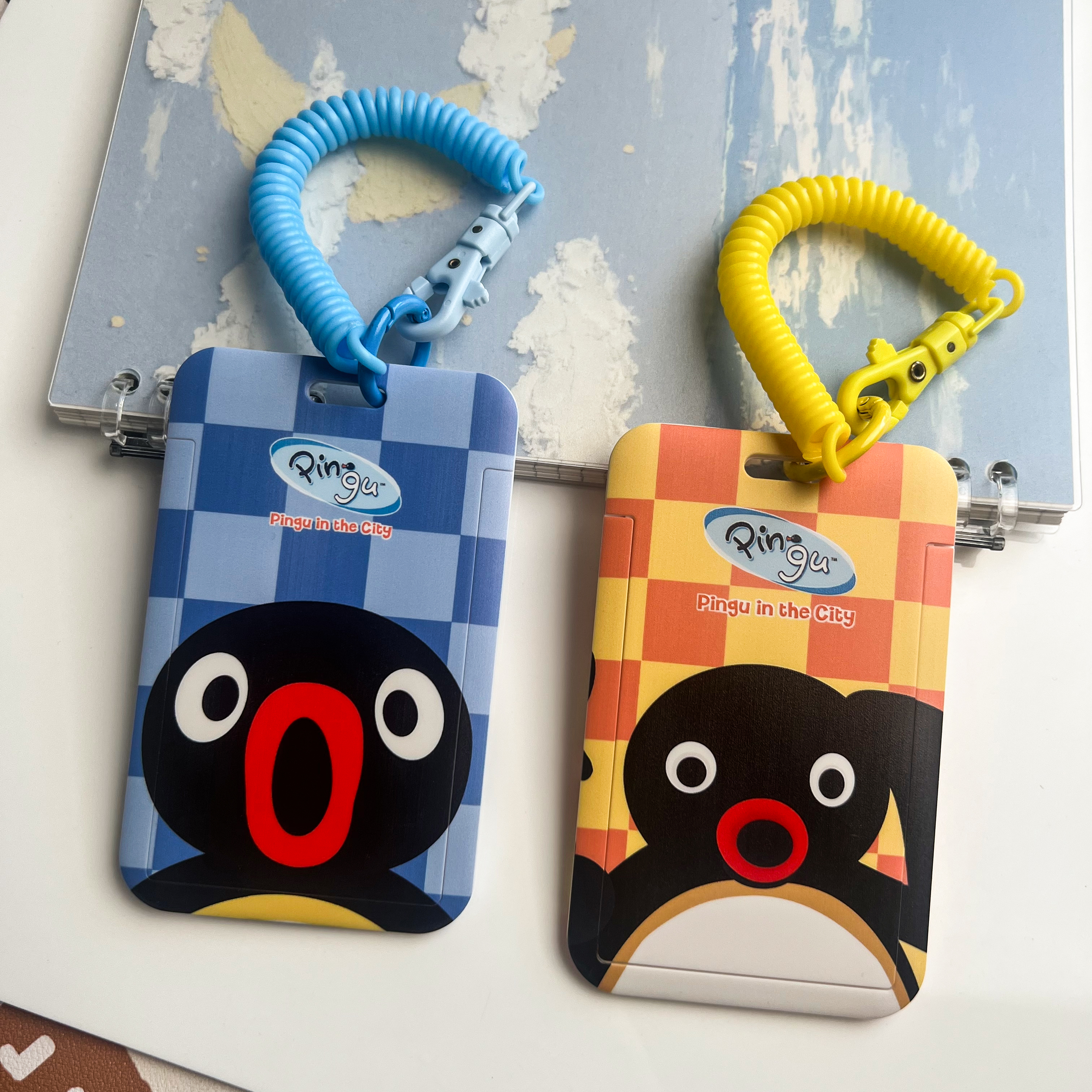 pingu企鹅惊讶挠头表情创意横版卡套带伸缩扣挂绳带易拉扣公交学生饭卡银行卡身份证校园证挂脖胸牌 - 图0