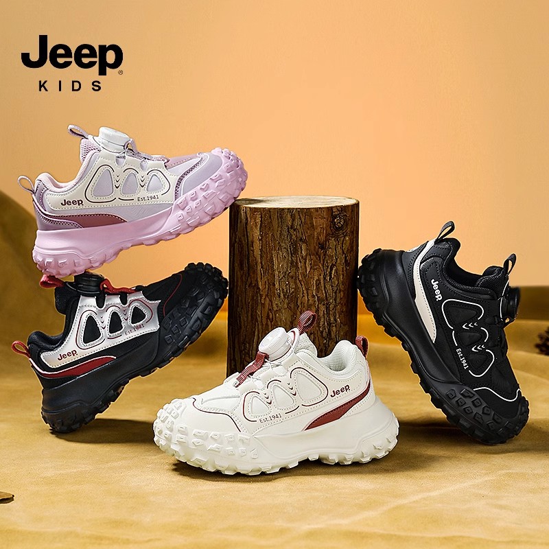 jeep男童休闲鞋春季2025新款皮面运动鞋春秋网面男孩童鞋儿童鞋子