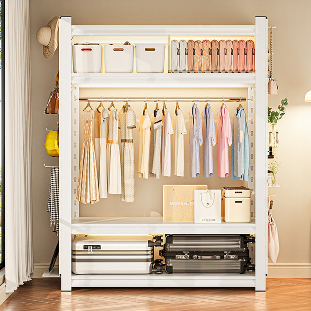 Hangers and Wardrobe Household Clothes Hanger Multi-layer Dust-proof Simple Bedroom Open Storage Cabinet Clothes Angle Steel Clothes Rack