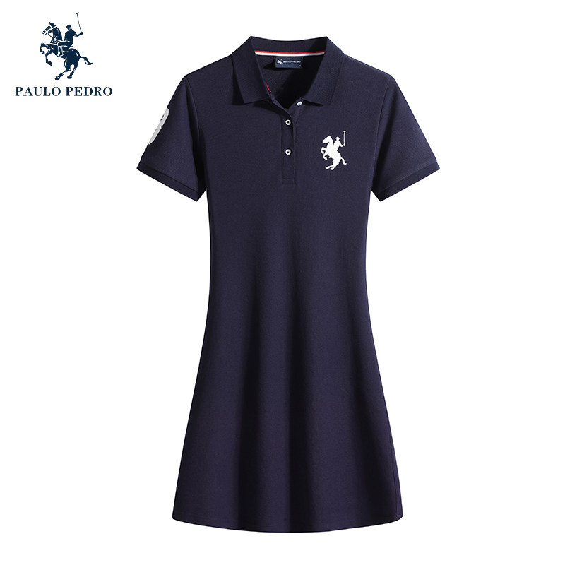 保罗彼得新款女夏季显瘦休闲刺绣裙子遮肉POLO裙a字连衣裙TR31032