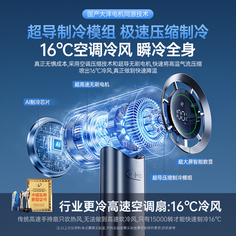 手持小风扇2025新款超高速强力半导体冷风制冷小空调学生上课小型迷你涡轮便携式随身充电静音电风扇降温神器