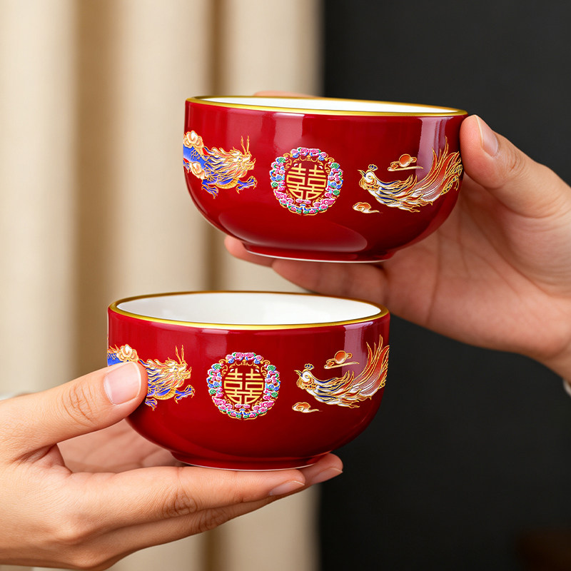 Tea cup wedding toast wedding dragon and phoenix cup to bowl