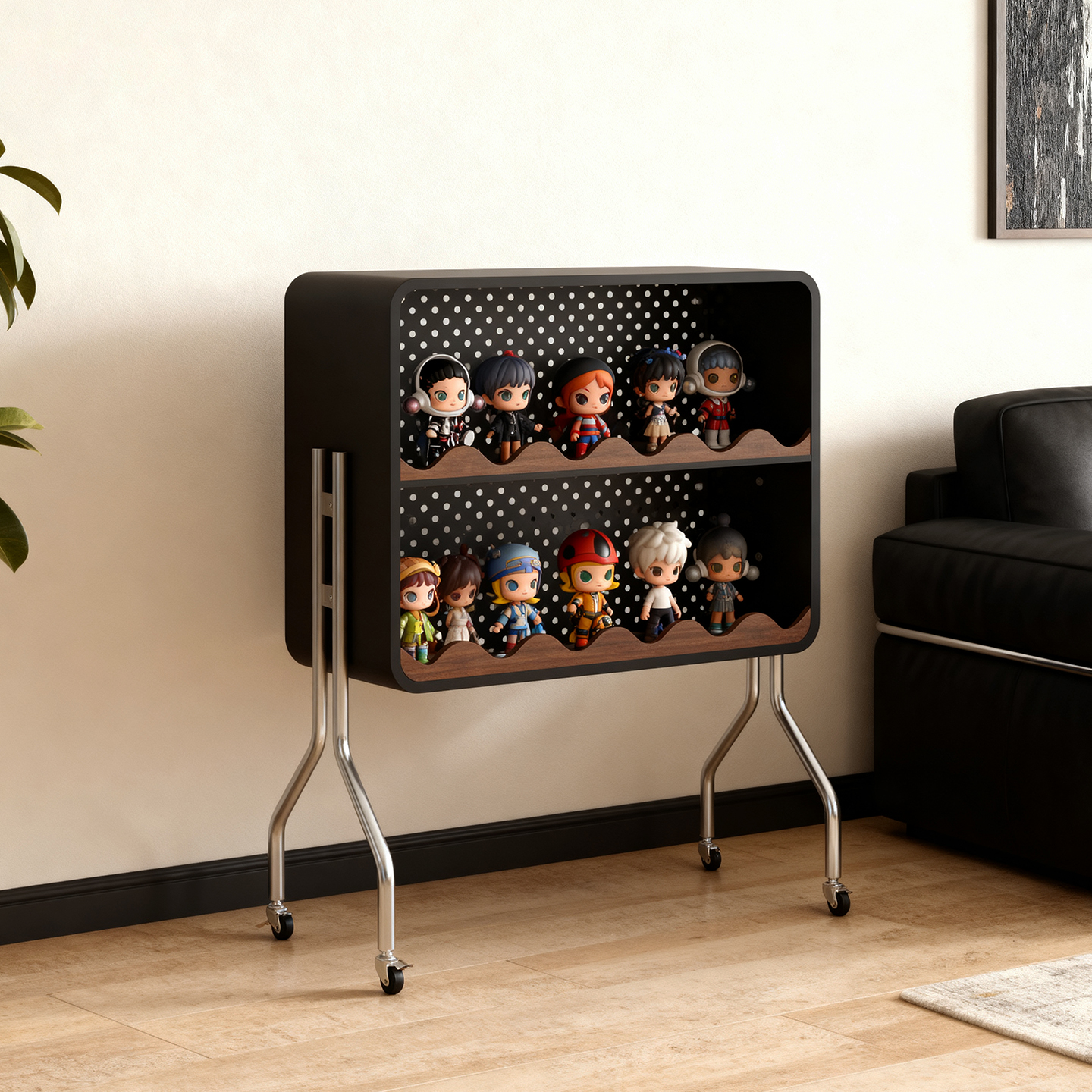 手办展示柜盲盒收纳痛柜中古风家用积木陈列柜玩具摆件移动置物架 - 图0