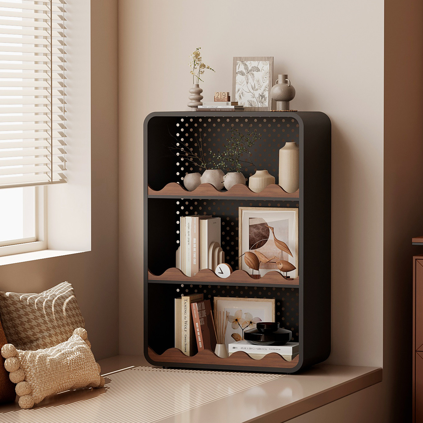 飘窗置物柜卧室窗台储物柜铁艺中古风轻奢高级感多层复古窗边书柜,淘宝优惠券,粉丝福利购,淘宝优惠卷