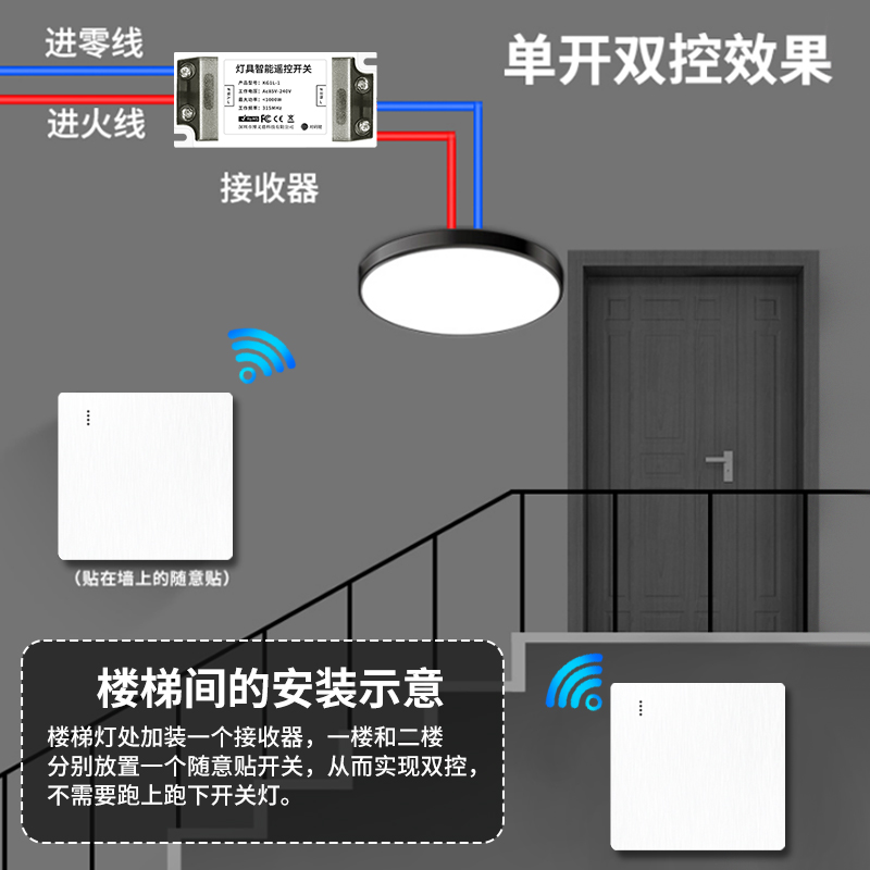 无线遥控开关接收器模块220V免布线随意贴智能无线双控开关家用 - 图1