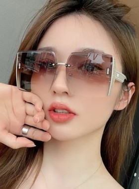 2023夏季新款莫洛眼镜无框切边太阳镜墨镜女大方框时尚遮阳圆脸眼