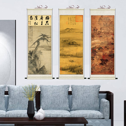 元代名家字画山水画卷轴画家居玄关装饰画仿古画国画黄公望蜀道难 - 图0