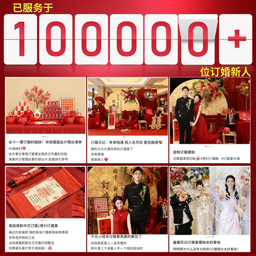 订婚宴布置装饰女方家里新中式摆台全套红金高级感场景kt板背景墙 - 图2