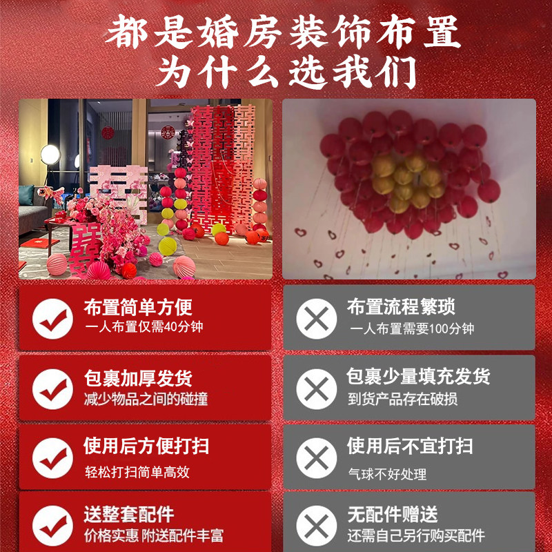 结婚布置婚房装饰全套女方卧室男方新房客厅喜字拉花订婚迎宾摆件