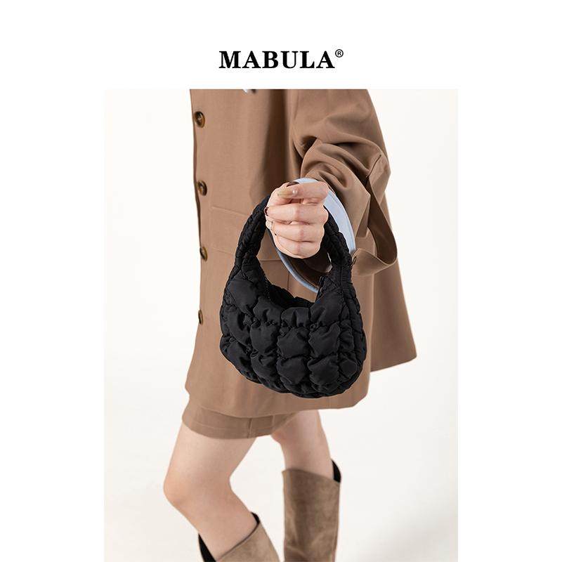 MABULA韩系简约绗缝纹理拉链式云朵泡泡包大容量指尖手提包腋下包 - 图0